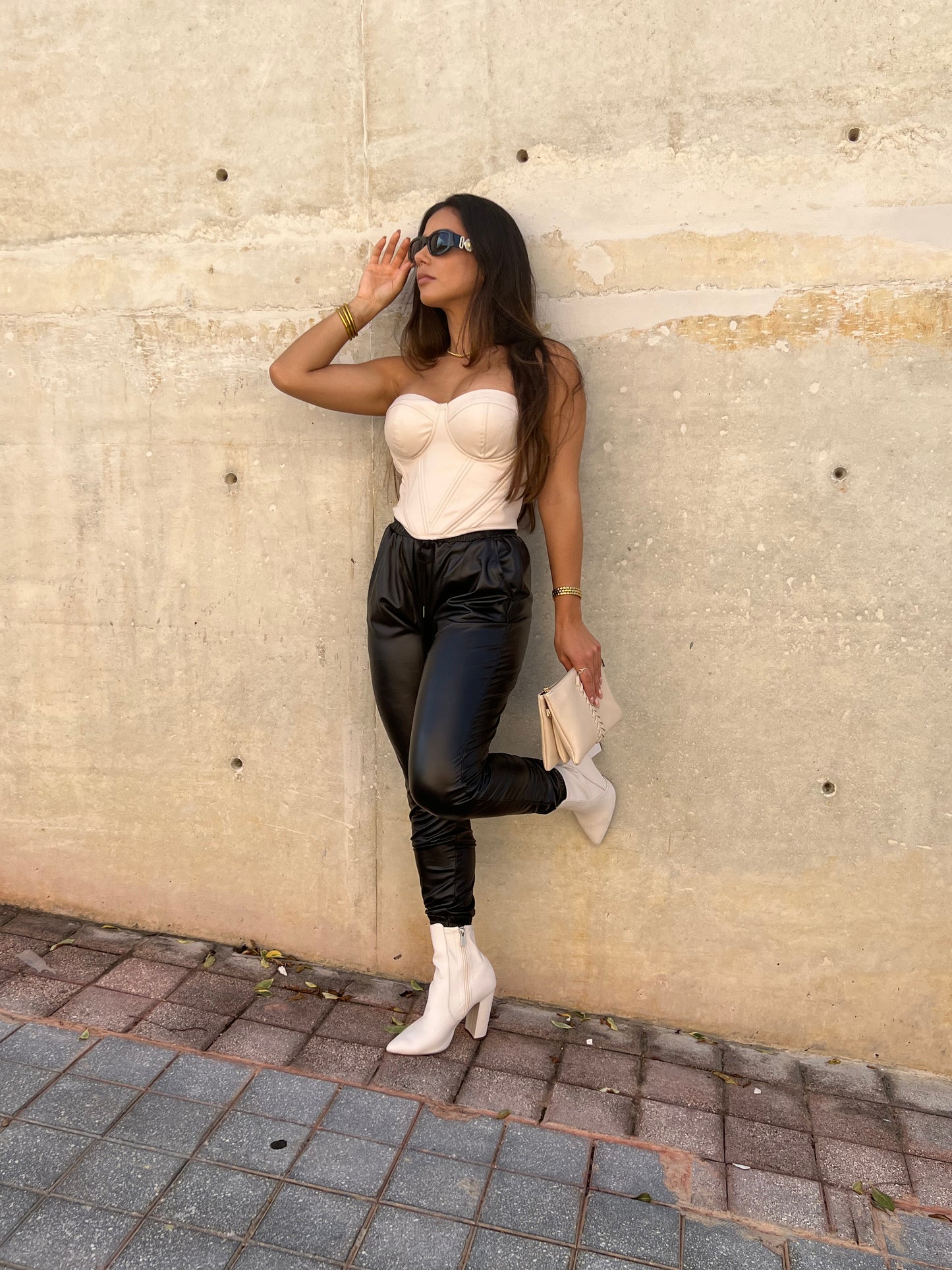 Cream Leather Top